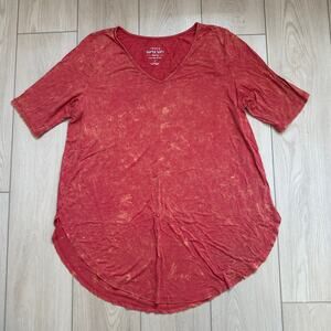 Torrid Super Soft Knits red mineral wash v-neck short sleeve tunic top 2X